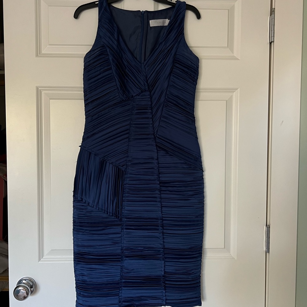 Luis Civit Royal Blue Pleated Satin Dress, Size 6